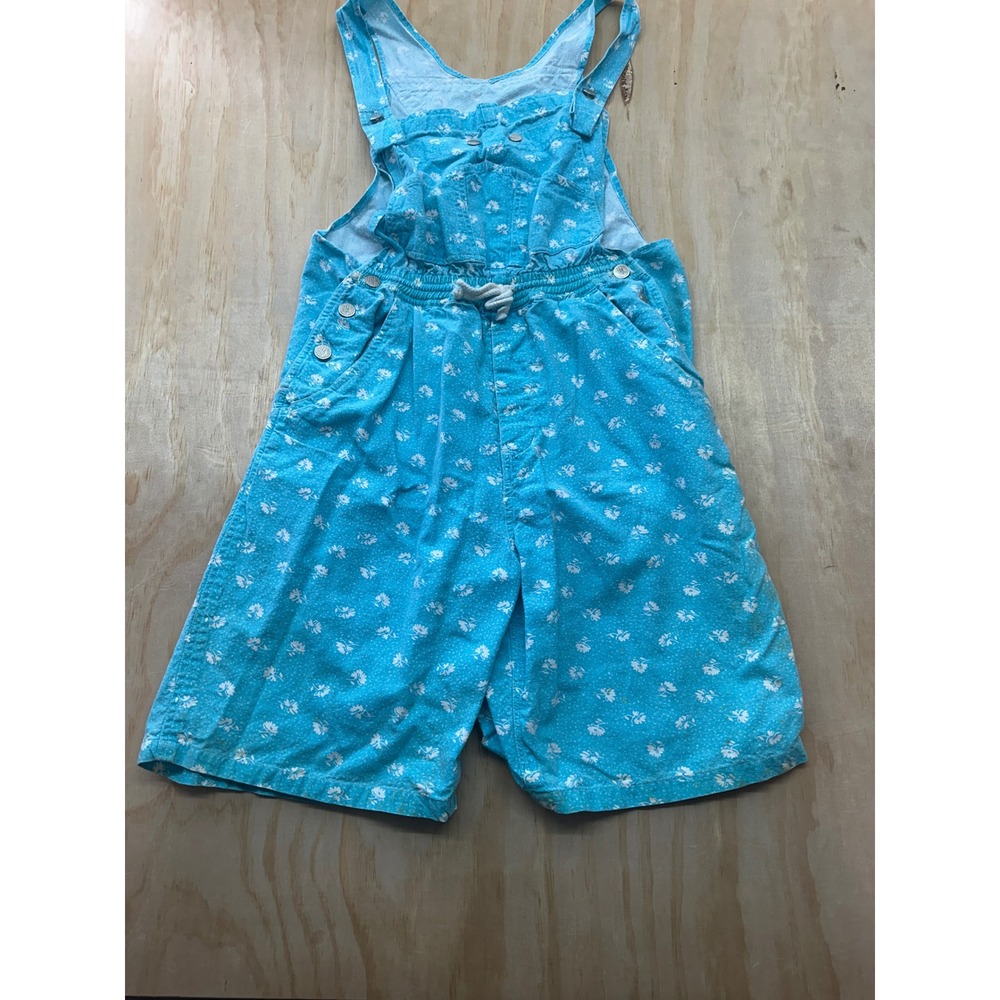 Vintage Gitano Women Blue Floral Ramie Cotton Shortalls Overalls Size M 90s